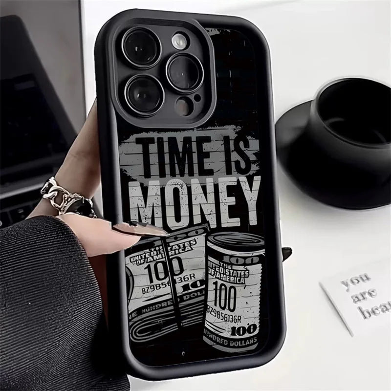 Phone Case For iPhone 17 16 15 14 12 11 13 Pro Max Time is Money Printed Soft Cover For iPhone 17 Air 16E 7 8 Plus X XS Case