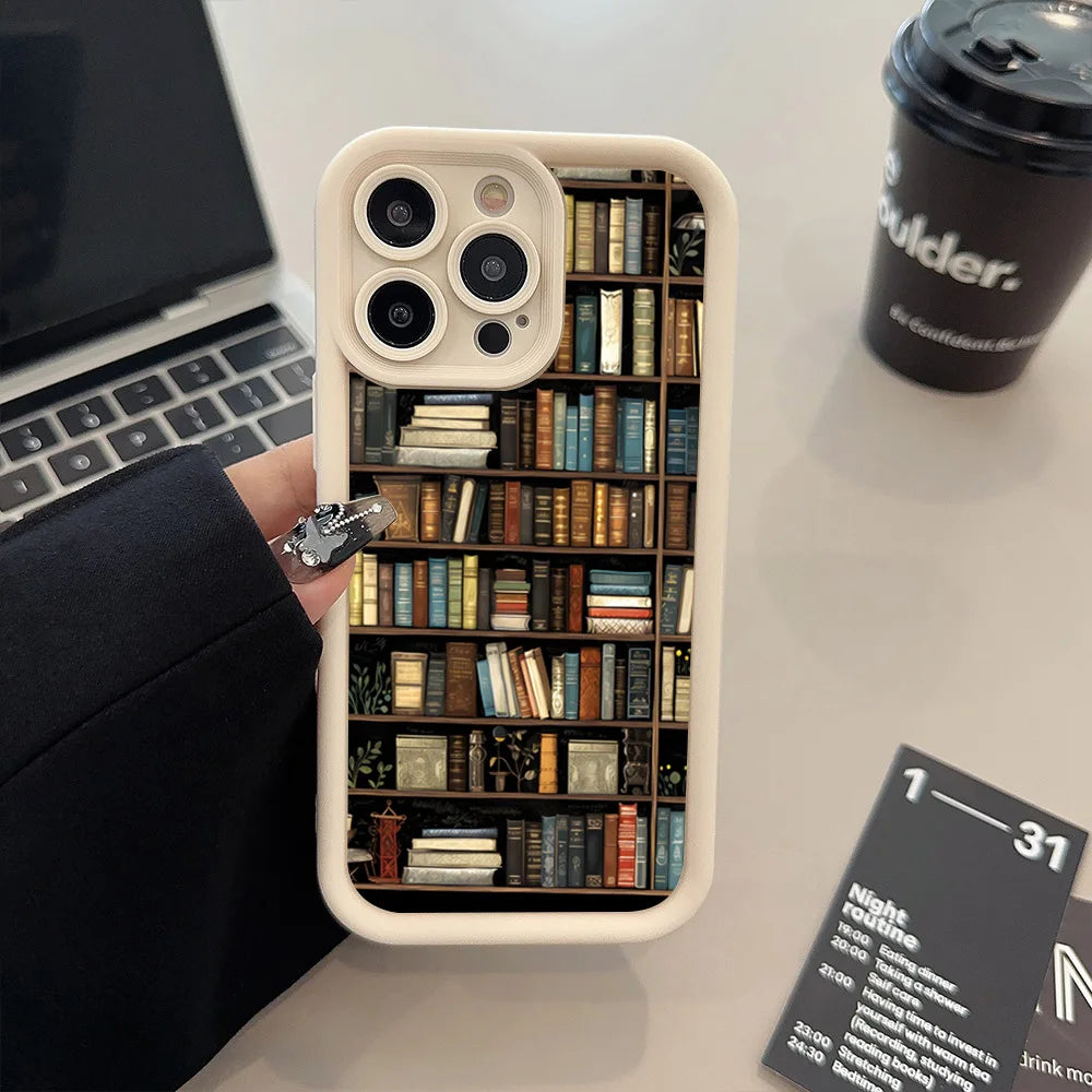 Book Shelf Creative Pattern Phone Case For iPhone 17 11 12 13 14 15 16 Pro Max 16E XS X XR 7 8 Plus 17 Air Shockproof Soft Cover