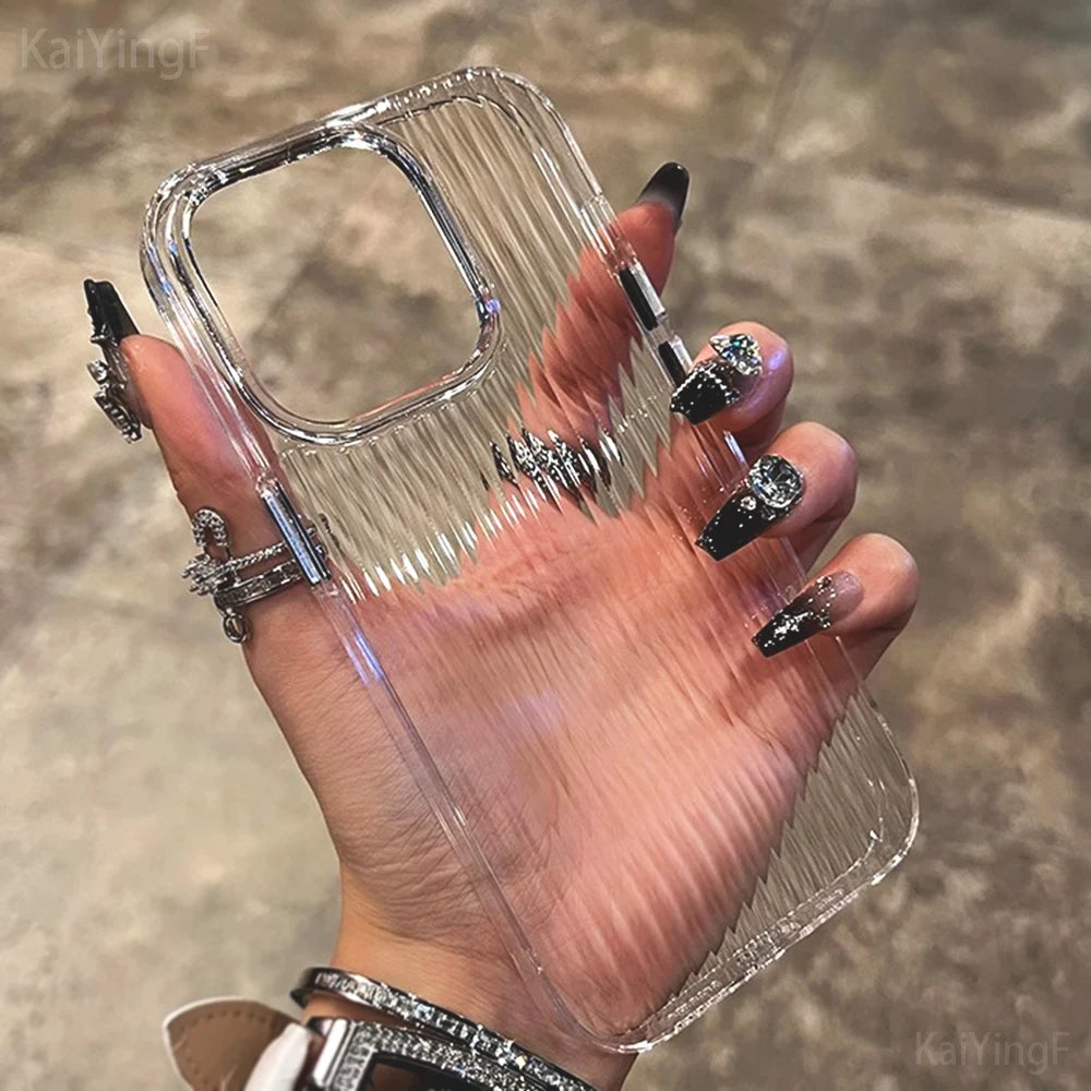 Transparent Phone Case For iPhone 16 15 11 12 13 14 Pro Max Soft Corrugated Silicone Bumper Back Cover Clear Case